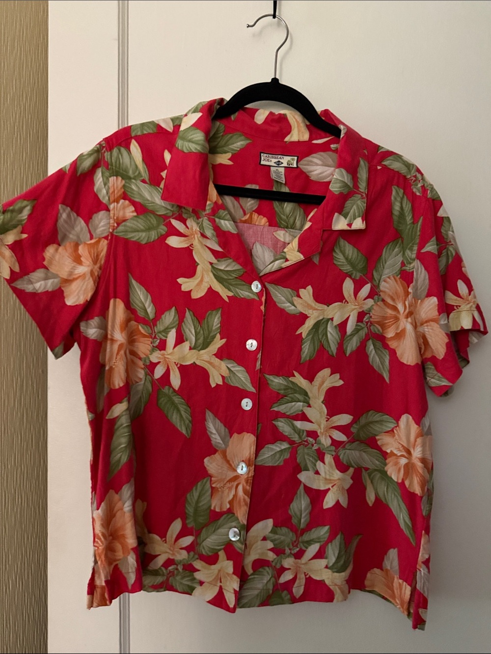 Caribbean Joe Red Tropical Floral Button-Down Shirt